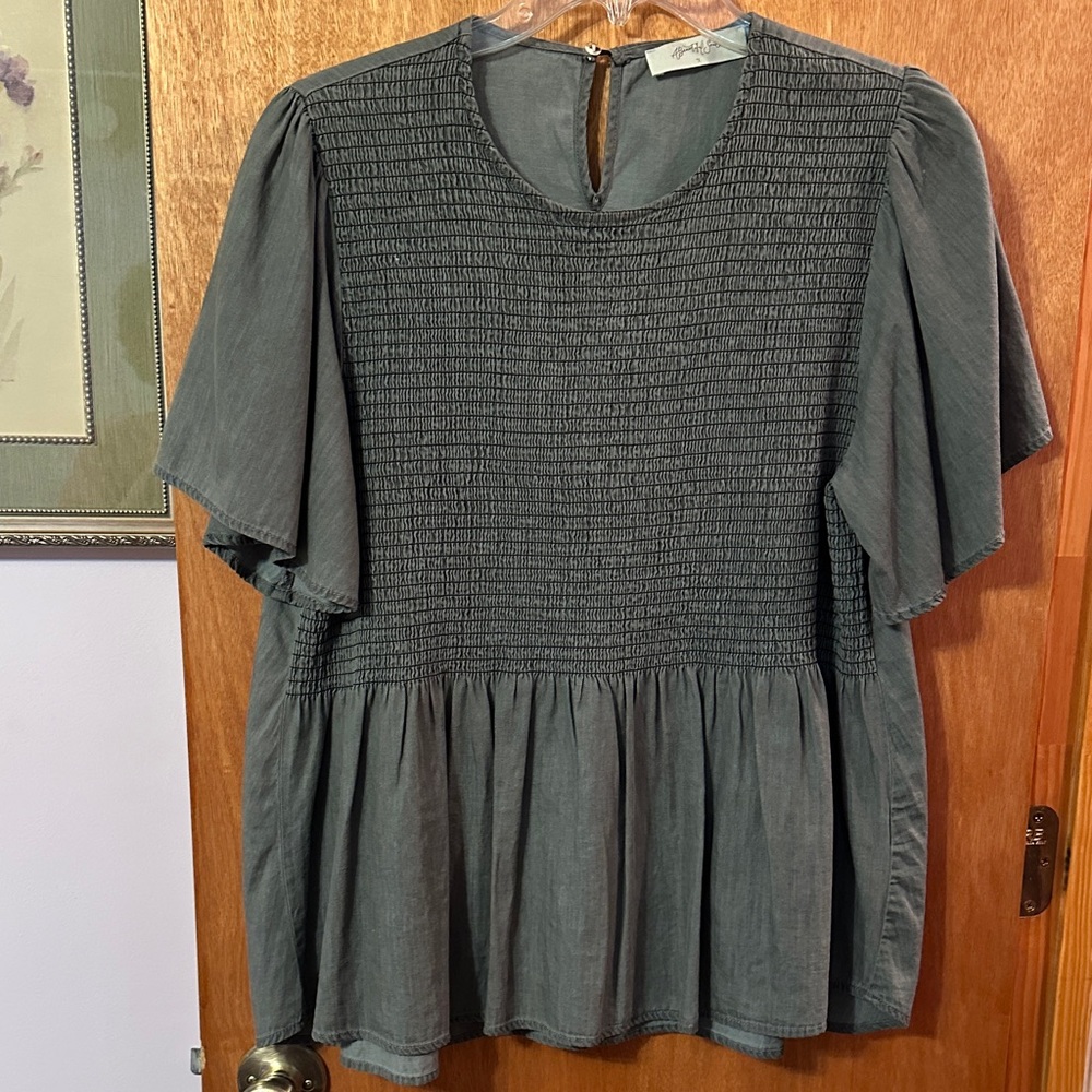 A beautiful soul Smocked Blouse in Charcoal Gray